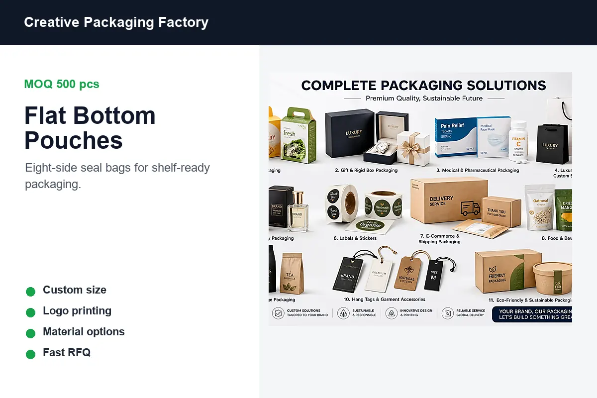flat bottom pouches eight side seal bags